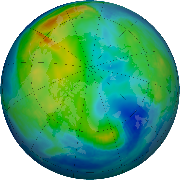 Arctic ozone map for 29 November 1992